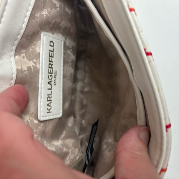 Karl Lagerfeld- Paris off-white leather bag /chain strap and mult-colored stitch - Picture 14 of 16